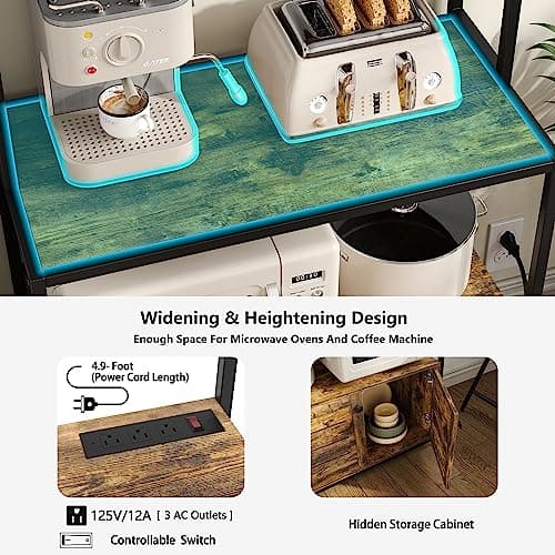 Furniouse Industrial Brown 5-Tier Kitchen Bakers Rack with Power Outlet