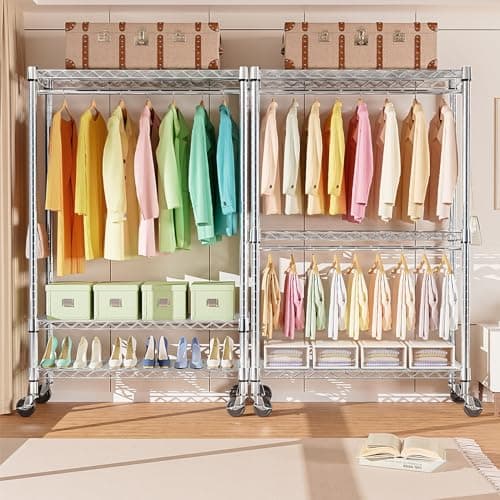 MZG Heavy Duty Rolling Clothes Rack 3 Tiers Adjustable Wire Shelving 17.7"x47.2"x83.6" Chrome