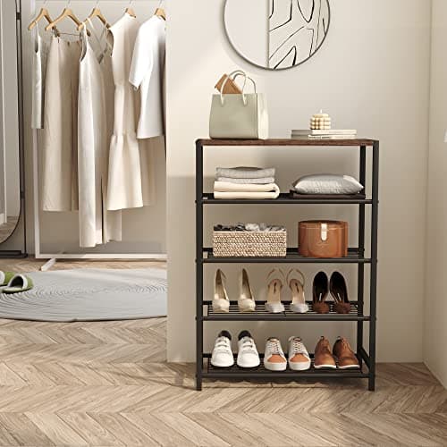 HOMEFORT 5-Tier Rustic Brown Shoe Organizer with Sturdy Shelves