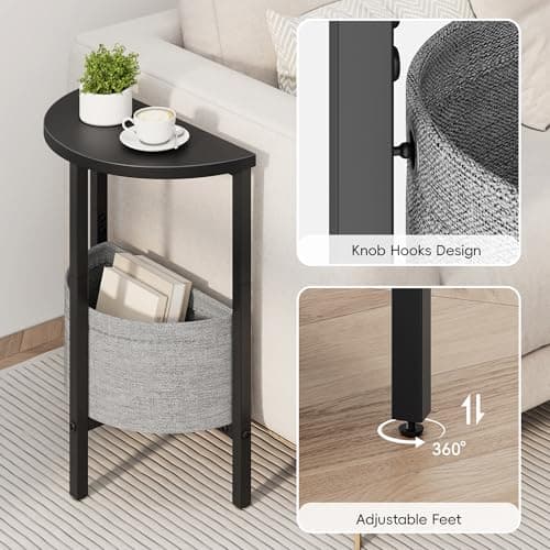 Vagusicc Small Round End Table with Fabric Basket, Set of 2