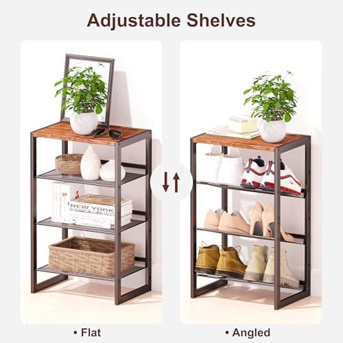 Slim 4-Tier Wood & Mesh Shoe Rack, Space-Saving Entryway Organizer