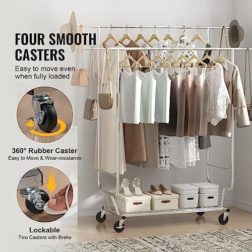 VEVOR Heavy Duty Double Rod Clothes Rack, Adjustable & Extendable, 600 lbs Capacity