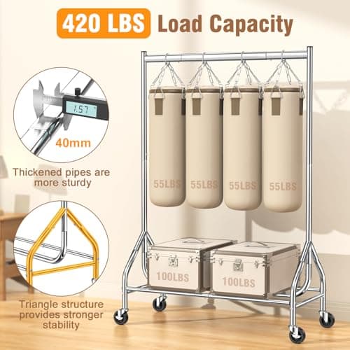 EAGMAK Heavy Duty Rolling Clothes Rack with Lockable Wheels (Silver)