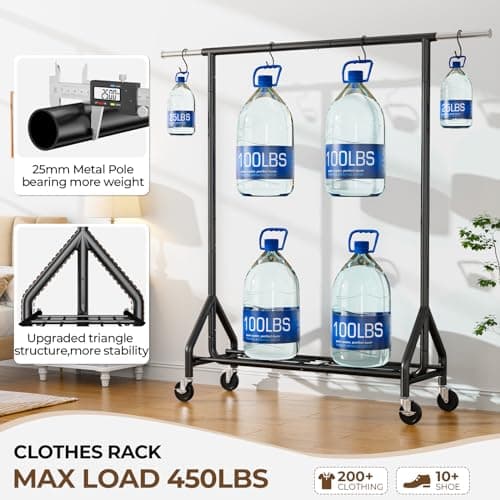 Durable Clothes Rack for Hanging Clothes, 450lb Load Capacity, Black