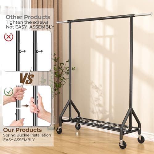 Durable Clothes Rack for Hanging Clothes, 450lb Load Capacity, Black