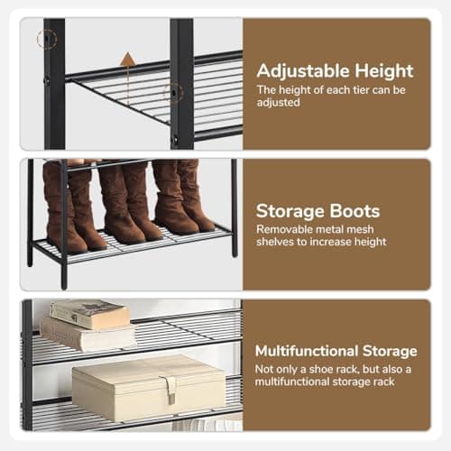 Rustic Brown 4-Tier Metal Mesh Shoe Rack Organizer