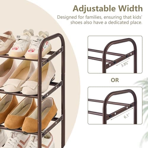 Adjustable 4-Tier Shoe Rack Organizer for Bedroom Entryway Closet, Brown