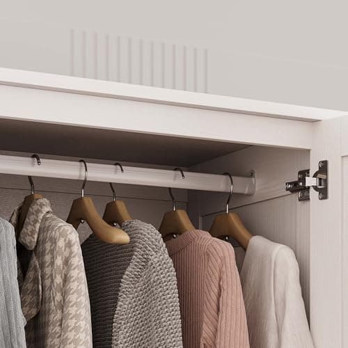 70 Wooden Armoire Wardrobe Closet with 5 Doors and Shelves for Bedroom Clothes (White)