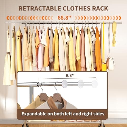 Sturdy 450 LBS Standing Rollable Clothes Rack, Silver Metal Closet Wardrobe