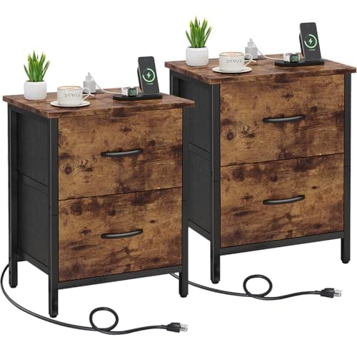 Vagusicc Greige Nightstand Set of 2 with Charging Station