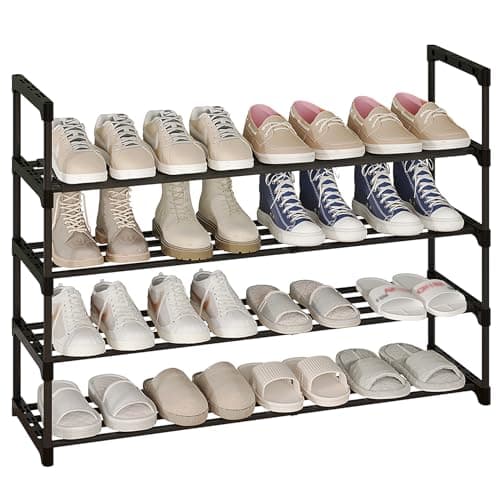 Calmootey 4-Tier Tall Shoe Rack, 20 Pair Storage Organizer, Black
