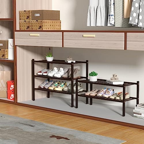 Bamboo 3-Tier Shoe Rack for Small Spaces (Brown)