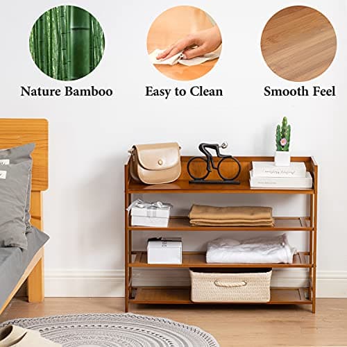 Brown 4-Tier Bamboo Shoe Rack Organizer