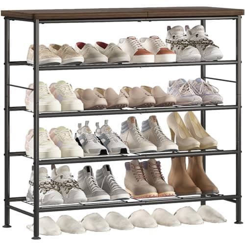 White + Oak 5-Tier Metal Shoe Organizer for Closet Entryway
