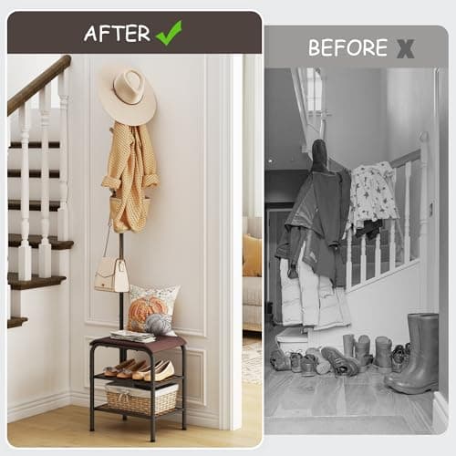 3-in-1 Coat Rack Stand Shoe Bench for Entryway and Hallway