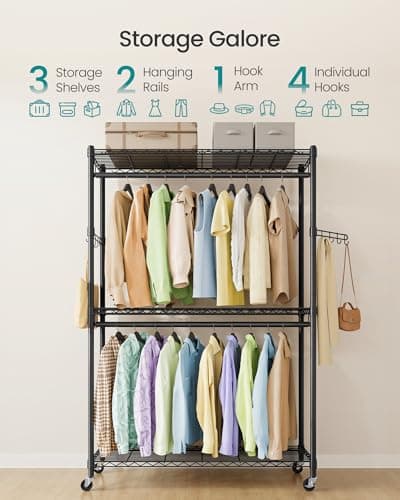 SONGMICS Heavy-Duty Rolling Clothing Rack, Ink Black ULGR414B01
