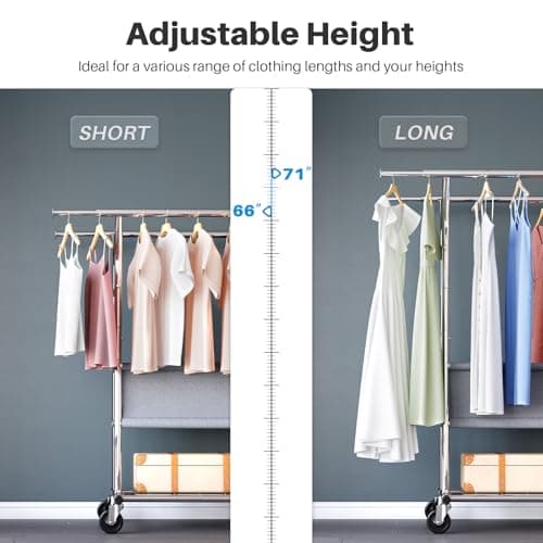 HOKEEPER Heavy Duty Clothing Rack 625LBS Load Adjustable with Wheels & Shelves