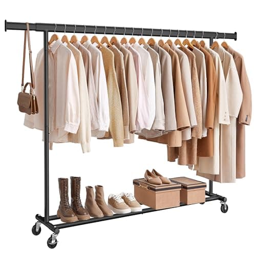SONGMICS Portable Clothing Rack with Wheels, 220 lb Capacity, Extends Up to 52"