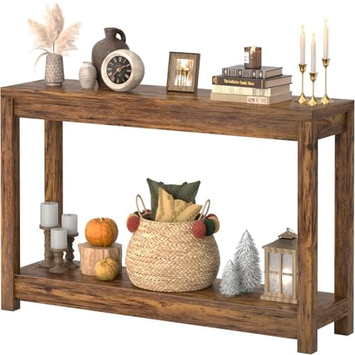Classical Washed Oak Narrow Entryway Table with Storage, Easy Assembly, 32"