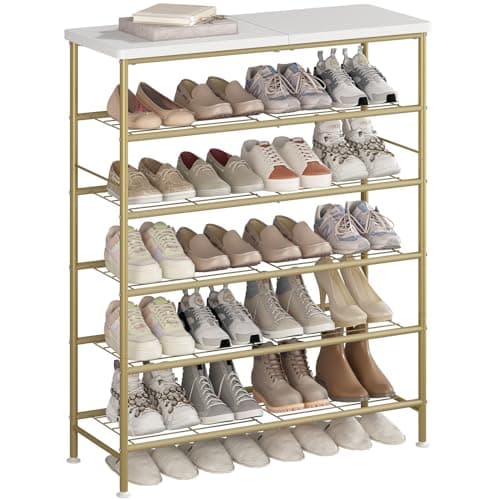 White + Oak 5-Tier Metal Shoe Organizer for Closet Entryway