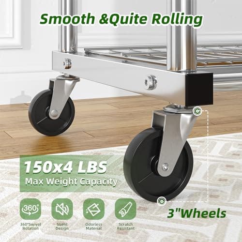 Heavy Duty Rolling Clothes Rack 400 LBS, Standing Metal Garment Rack with Shelves & Sturdy Wheels