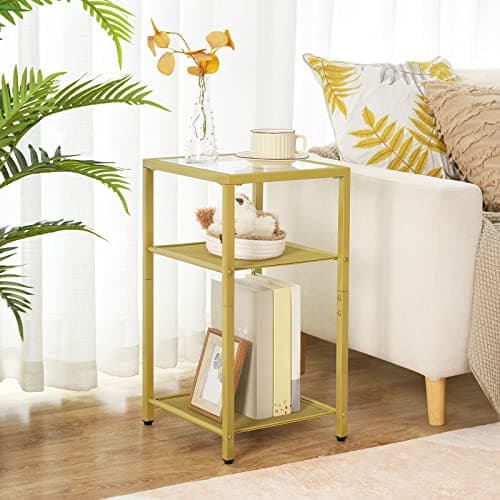 HOOBRO Gold 3-Tier Slim Nightstands, Set of 2, Storage Shelves, Modern Bedside Tables