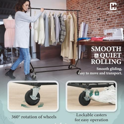 CAPHAUS Rolling 220LBS Capacity Clothing Rack, Adjustable & Extendable Black