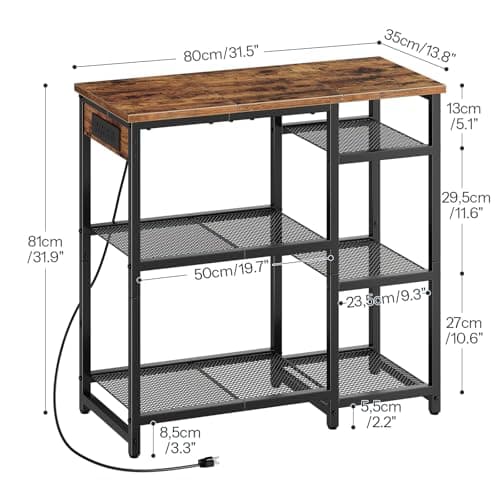 HOOBRO BF35UHB01 4-Tier Baker's Rack, Charging Station, Rustic Brown and Black