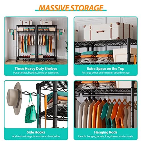 Heavy Duty Rolling Garment Rack, Black, GR1