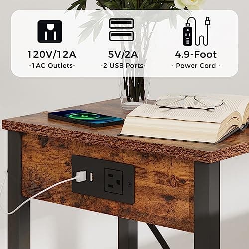2-Piece End Table Set with Charging Station for Small Spaces