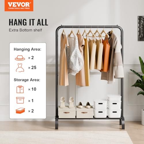 VEVOR Heavy Duty Clothing Rack with Hanging Rod & Bottom Storage