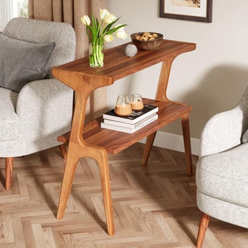 Tribesigns Walnut Narrow End Table with Storage, 2-Tier Living Room Side Table