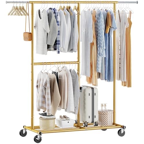 Raybee Gold Heavy Duty Clothing Rack 405 LBS, Rolling Portable Garment Stand