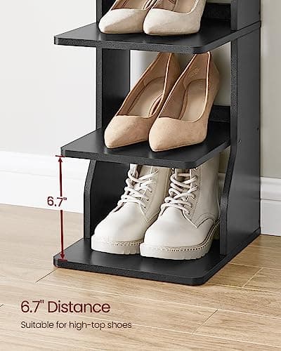 VASAGLE Narrow 7-Tier Shoe Rack with Hooks, Slim Corner Storage, Black ULBS200T16