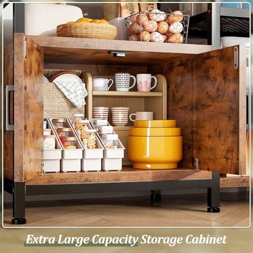 EnHomee Rustic Brown Bakers Rack with Power Outlet & Storage