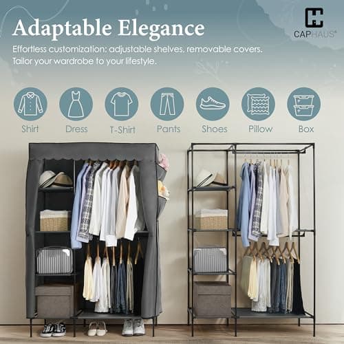 CAPHAUS 44-Inch Covered Clothing Rack, 230LB Heavy-Duty Metal Organizer with Shelves