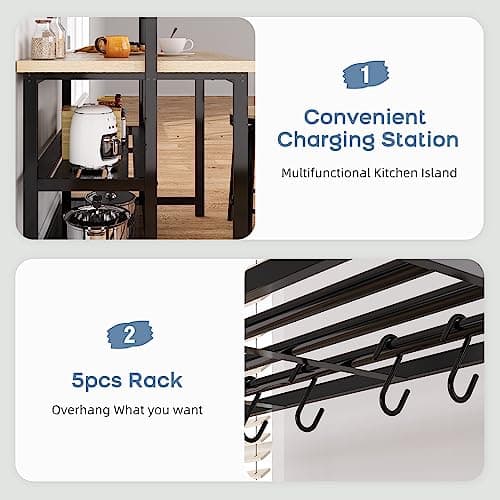 GAOMON 42" Kitchen Island Bakers Rack with 3 Tier Storage & 5 Hooks
