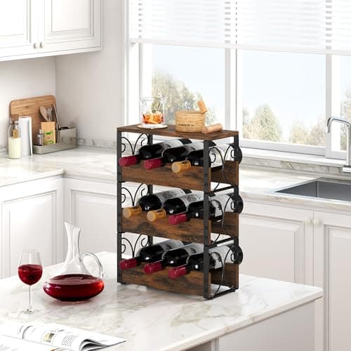Stackable 3-Tier Wine Rack for Countertop - Freestanding Floor Holder for 9 Bottles with Liquor Shelf