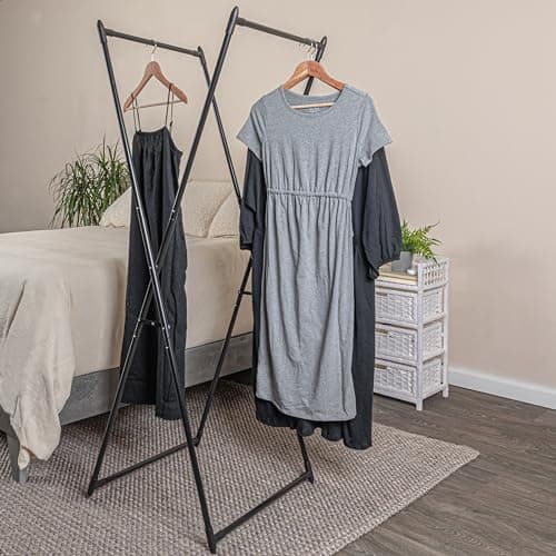 Chic Black X-Frame Valet Clothes Rack, Strong Metal, Portable & Easy to Use