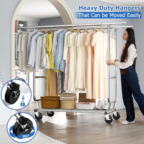 Raybee 620LBS Heavy Duty Clothing Rack with Wheels & Chrome Adjustment 22" x 76" x 69"