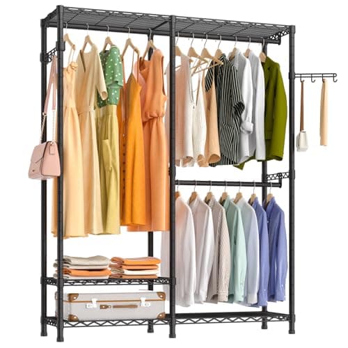 Black Heavy Duty 3-Tier Metal Wire Closet Organizer with 2 Rods, Max 800LBS Load