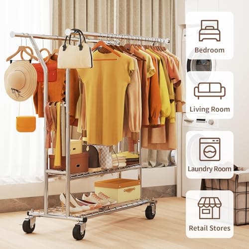 Heavy Duty 620LBS Collapsible Clothing Rack with Wheels, CR-Y