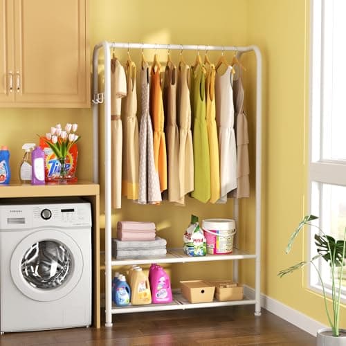 SINGAYE Heavy Duty Portable Clothes Rack with Shelves White