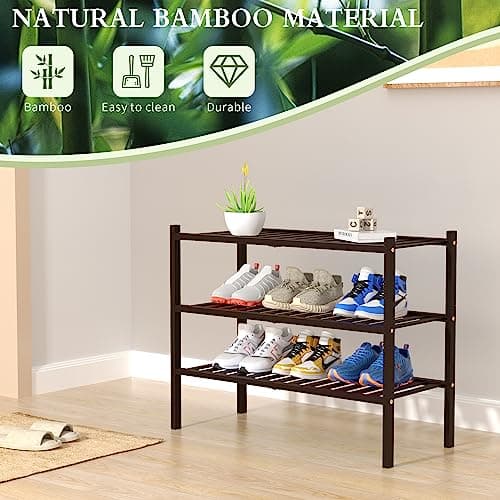 Bamboo 3-Tier Shoe Rack for Small Spaces (Brown)