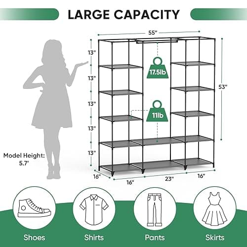 Baleine Portable Closet Dresser with 12 Compartments, Non-Woven Fabric Storage (Black)