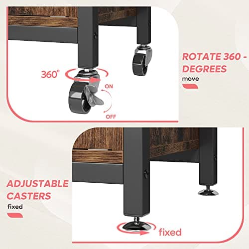Bestier Height-Adjustable 45-55" Microwave Racks with Storage & Wheels, Rustic Brown