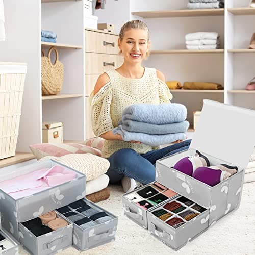 Grey Sock Underwear Drawer Divider - Closet Organizer Bin with Lid
