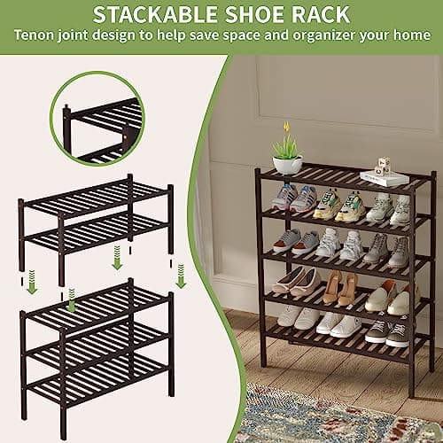 Bamboo 3-Tier Shoe Rack for Small Spaces (Brown)