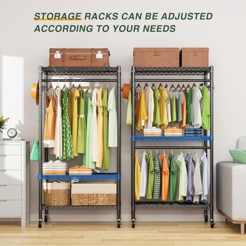 LEHOM G1M Heavy Duty 3-Tier Rolling Clothes Rack with Storage