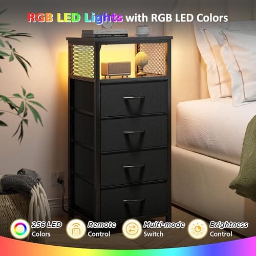 EnHome Black Nightstand Set of 2 with Charging & Storage